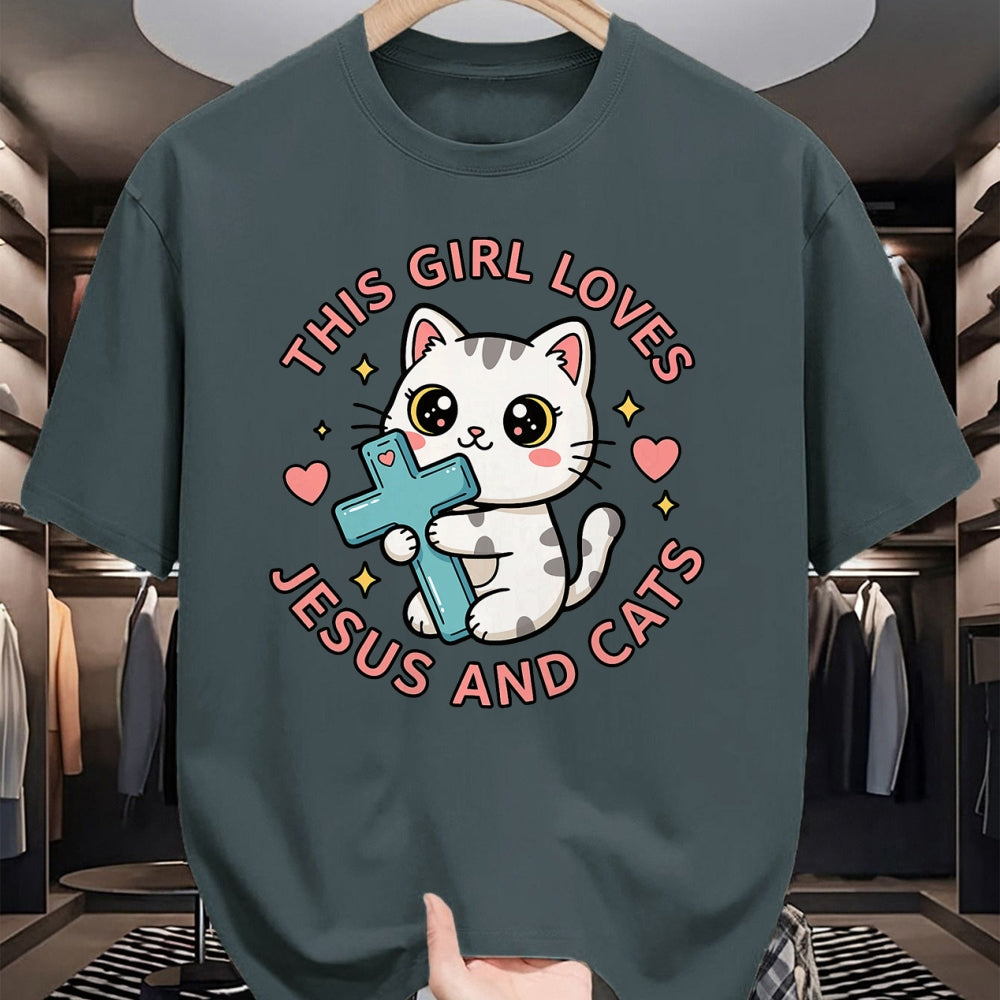 Cat Love Shirt, Funny Cat Lover Gift UnisexT-Shirt/Hoodie/Sweatshirt HLT00 - Christian This Girl Loves Jesus and Cats Cat Hugging Cross T-Shirt