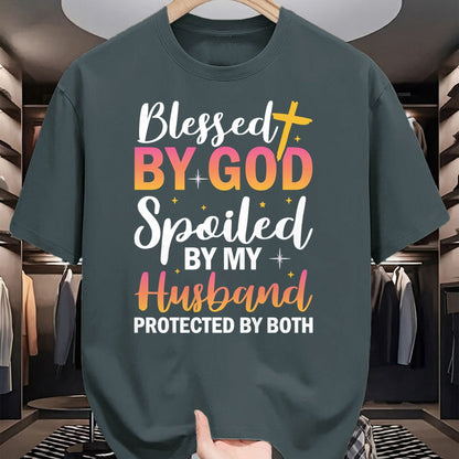 Best Wife Shirt, Wife and Husband Unisex T-Shirt/Hoodie/Sweatshirt HLT00 - Gift for wife T shirt, spoiled wife   Christian Wife Jesus Blessed By God Spoiled By My Husband Swea