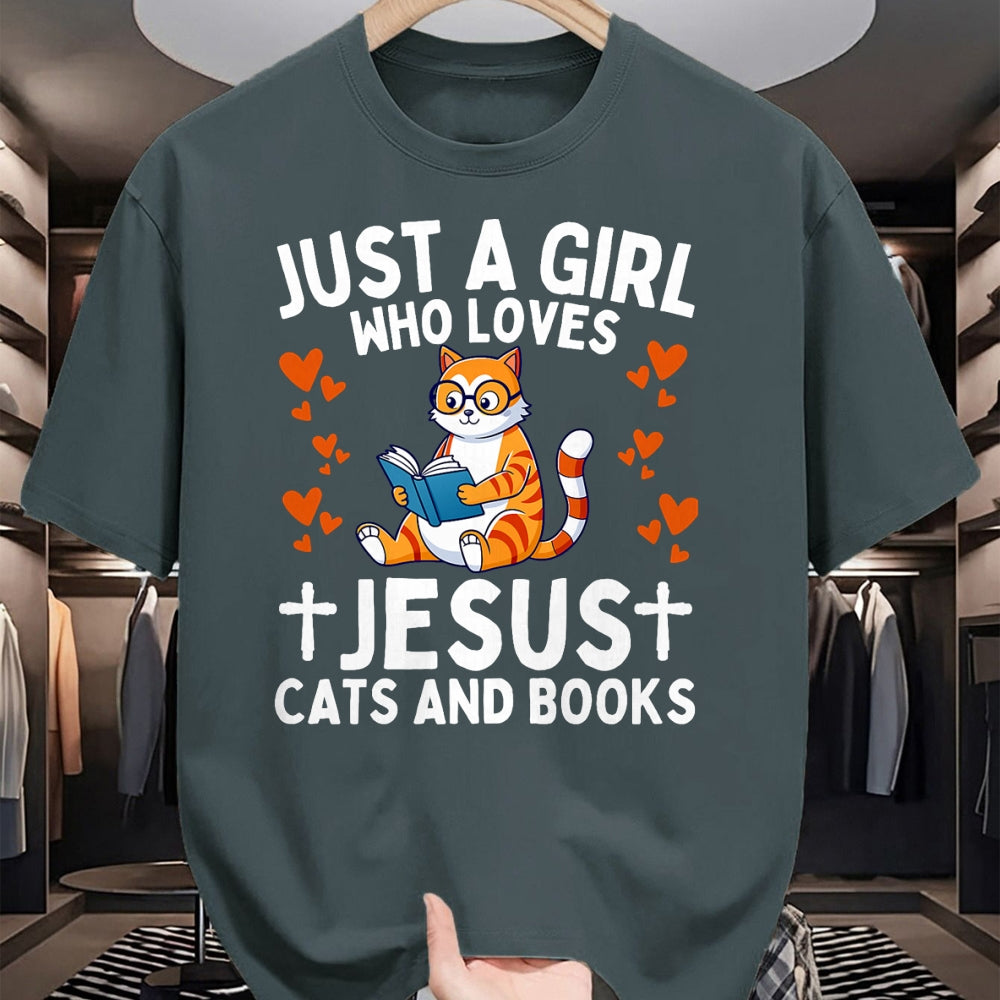 Cat Love Shirt, Funny Cat Lover Gift UnisexT-Shirt/Hoodie/Sweatshirt HLT00 - Just A Girl Who Loves Jesus Cats and Books Christian T-Shirt