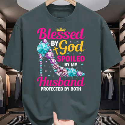 Best Husband Shirt, Wife and Husband Unisex T-Shirt/Hoodie/Sweatshirt HLT00 - Christian Wife Jesus Blessed by God Spoiled by My Husband T-Shirt