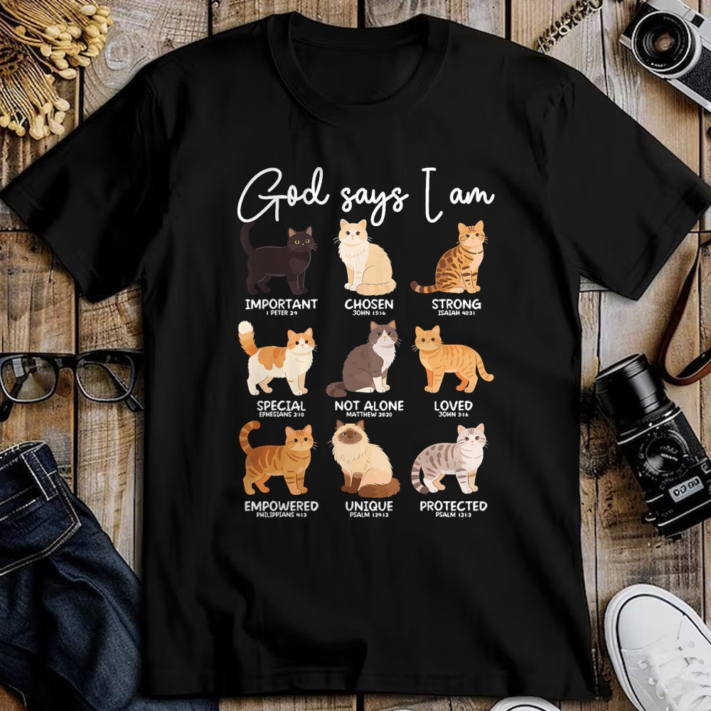 Cat Love Shirt, Funny Cat Lover Gift UnisexT-Shirt/Hoodie/Sweatshirt HLT00 - God Says I Am Bible Verses Christian Scripture Cat T-Shirt