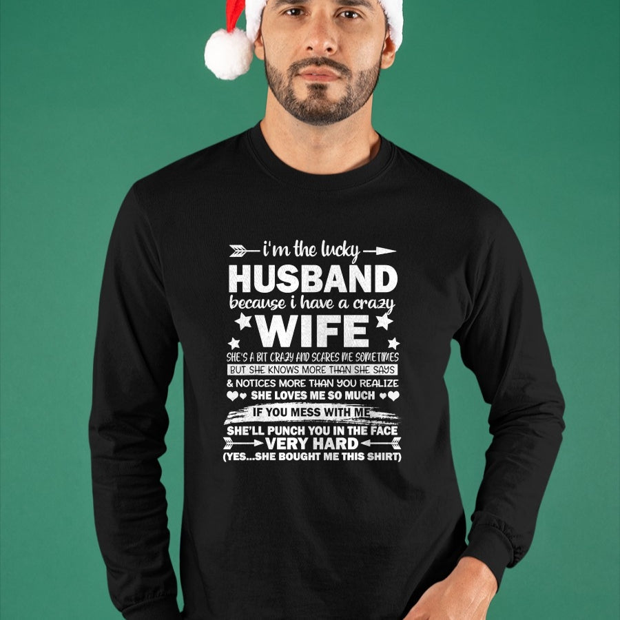 Best Wife Shirt, Wife and Husband Unisex T-Shirt/Hoodie/Sweatshirt HLT00 - Gift for wife T shirt, lucky wife   I Am A Lucky Husband I Have A Crazy Wife Christmas Bday Gift T-S