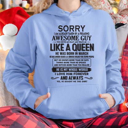 March - Sorry I am already taken by a freaking awesome guy - Gift for Wife From Husband - KATE03 (SKU08-25-03)