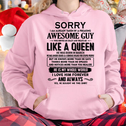 March - Sorry I am already taken by a freaking awesome guy - Gift for Wife From Husband - KATE03 (SKU-SRG-03)