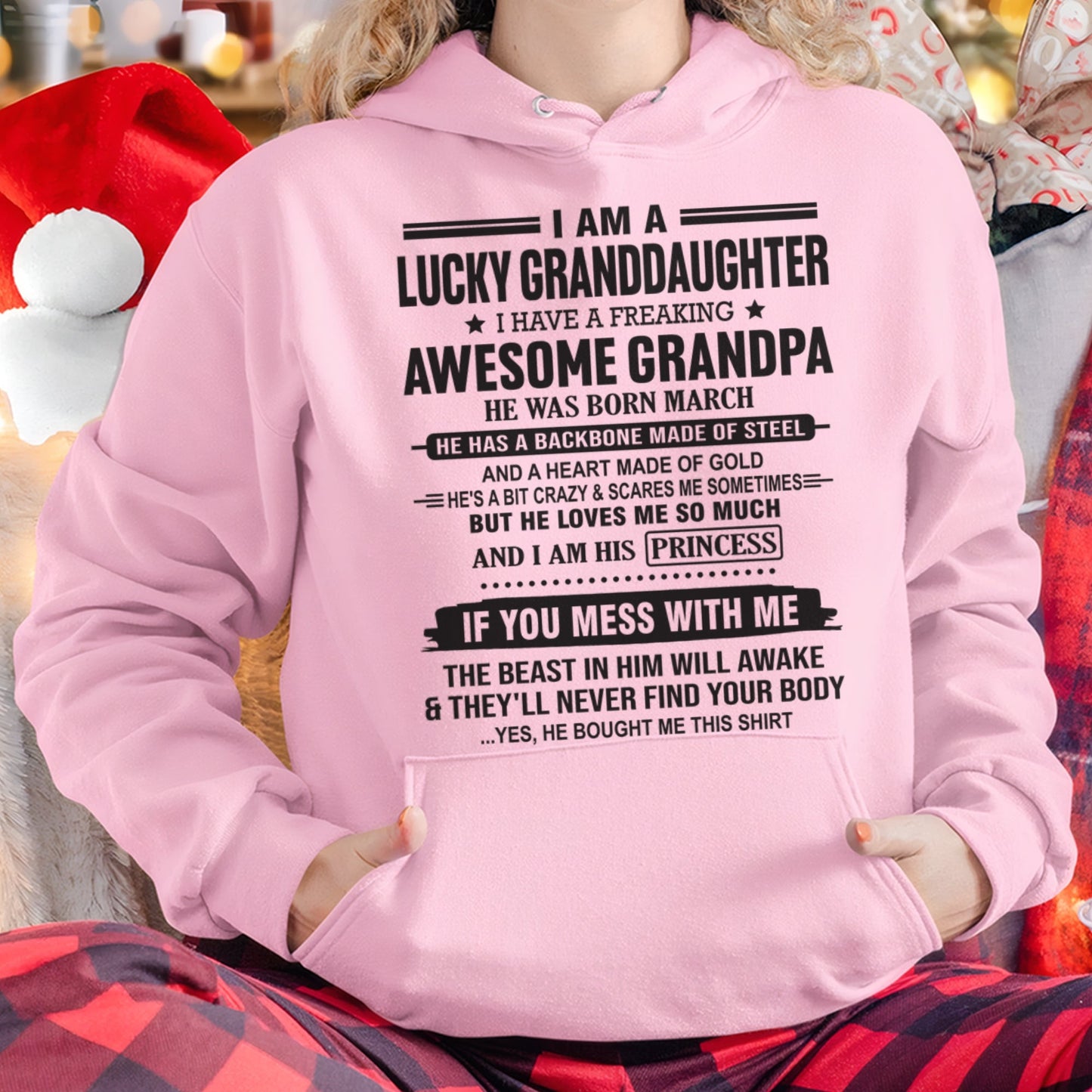 I Am A Lucky Granddaughter T-Shirt – Birthday Gift From March Grandpa / Man - KATE03 (SKU11-122-03)