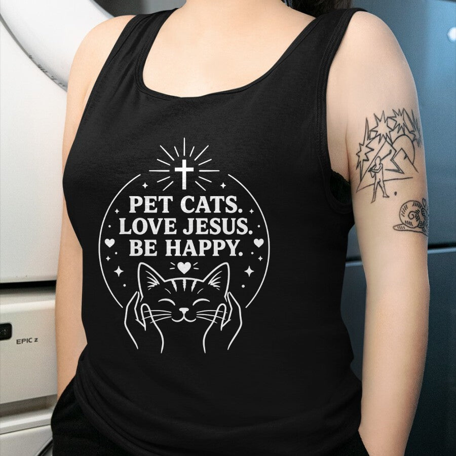 Cat Love Shirt, Funny Cat Lover Gift UnisexT-Shirt/Hoodie/Sweatshirt HLT00 - Pet Cats Love Jesus Be Happy Christian Faith Cat Lover T-Shirt