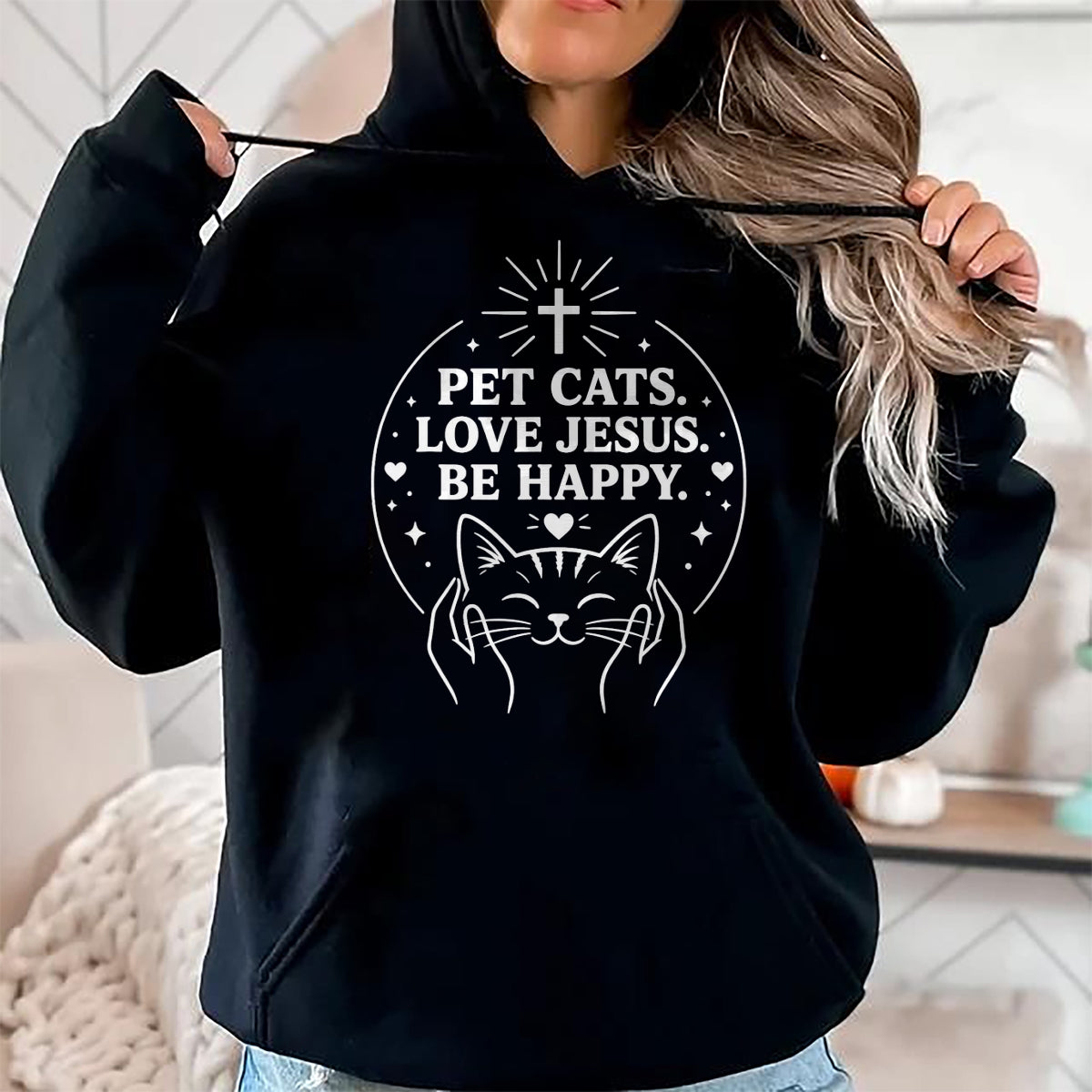 Cat Love Shirt, Funny Cat Lover Gift UnisexT-Shirt/Hoodie/Sweatshirt HLT00 - Pet Cats Love Jesus Be Happy Christian Faith Cat Lover T-Shirt