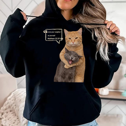 Cat Love Shirt, Funny Cat Lover Gift UnisexT-Shirt/Hoodie/Sweatshirt HLT00 - Love Your Neighbor As Yourself Funny Cat Meme Christian T-Shirt (1)