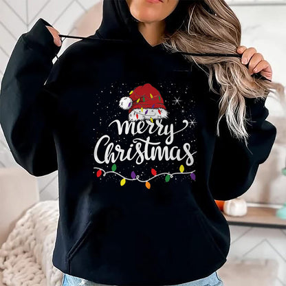Merry Christmas Lights Red Santa Hat Xmas Family Men Women Pullover - Christmas Unisex T-Shirt/Hoodie/Sweatshirt - HNDS00