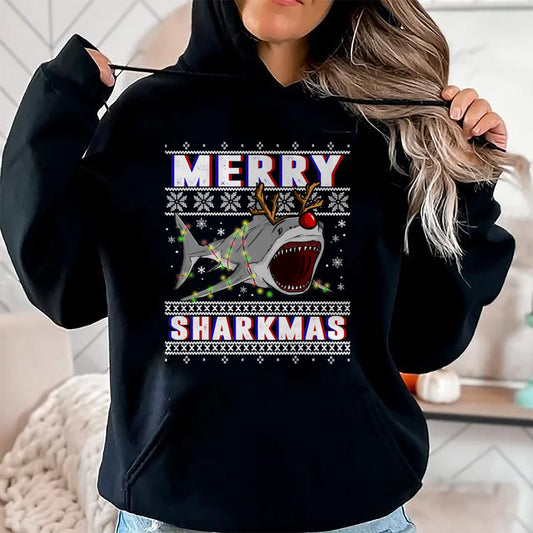 Funny Sharkmas Shark Ugly Christmas Sweaters T-Shirt - Christmas Unisex T-Shirt/Hoodie/Sweatshirt - HNDS00