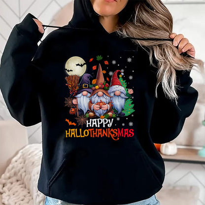 Happy Hallothanksmas Gnomes Lover Halloween Merry Christmas T-Shirt - Christmas Unisex T-Shirt/Hoodie/Sweatshirt - HNDS00