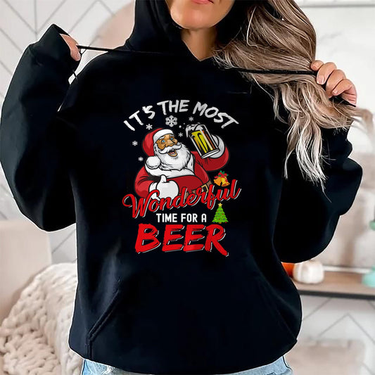 Funny Christmas Santa Claus Drinking Beer Wonderful Time T-Shirt - Christmas Unisex T-Shirt/Hoodie/Sweatshirt - HNDS00
