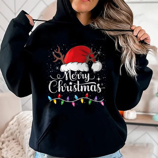 Merry Christmas Red Santa Hat Reindeer Xmas Family Men Women T-Shirt - Christmas Unisex T-Shirt/Hoodie/Sweatshirt - HNDS00