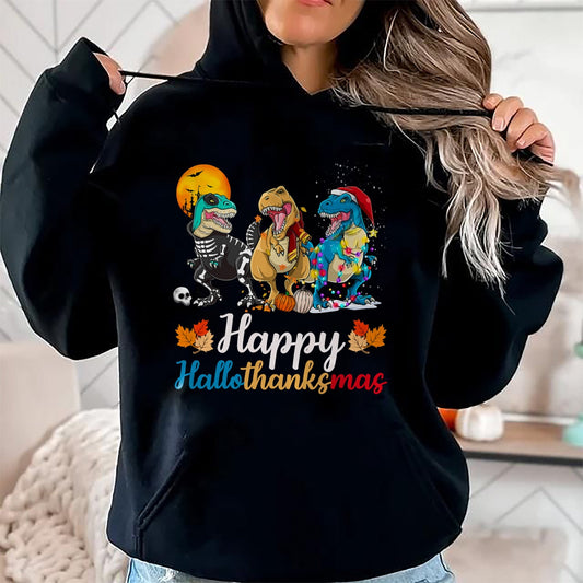 Halloween Thanksgiving Christmas Happy HalloThanksMas T rex T-Shirt - Christmas Unisex T-Shirt/Hoodie/Sweatshirt - HNDS00