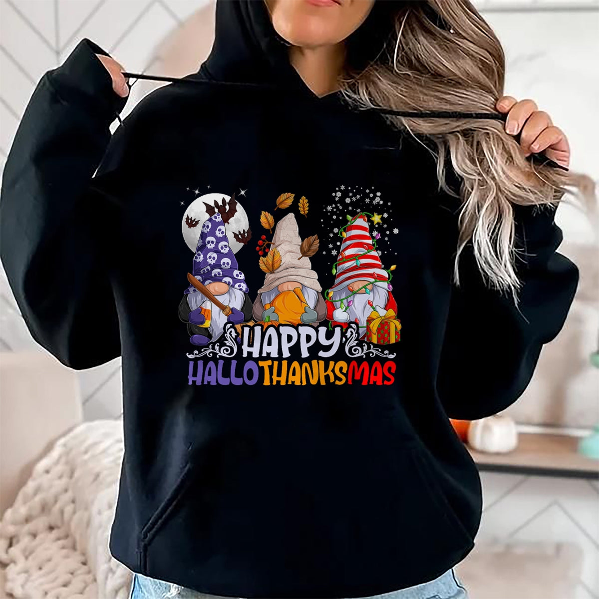 HalloThanksMas Gnomes Halloween Thanksgiving Christmas Happy T-Shirt - Christmas Unisex T-Shirt/Hoodie/Sweatshirt - HNDS00