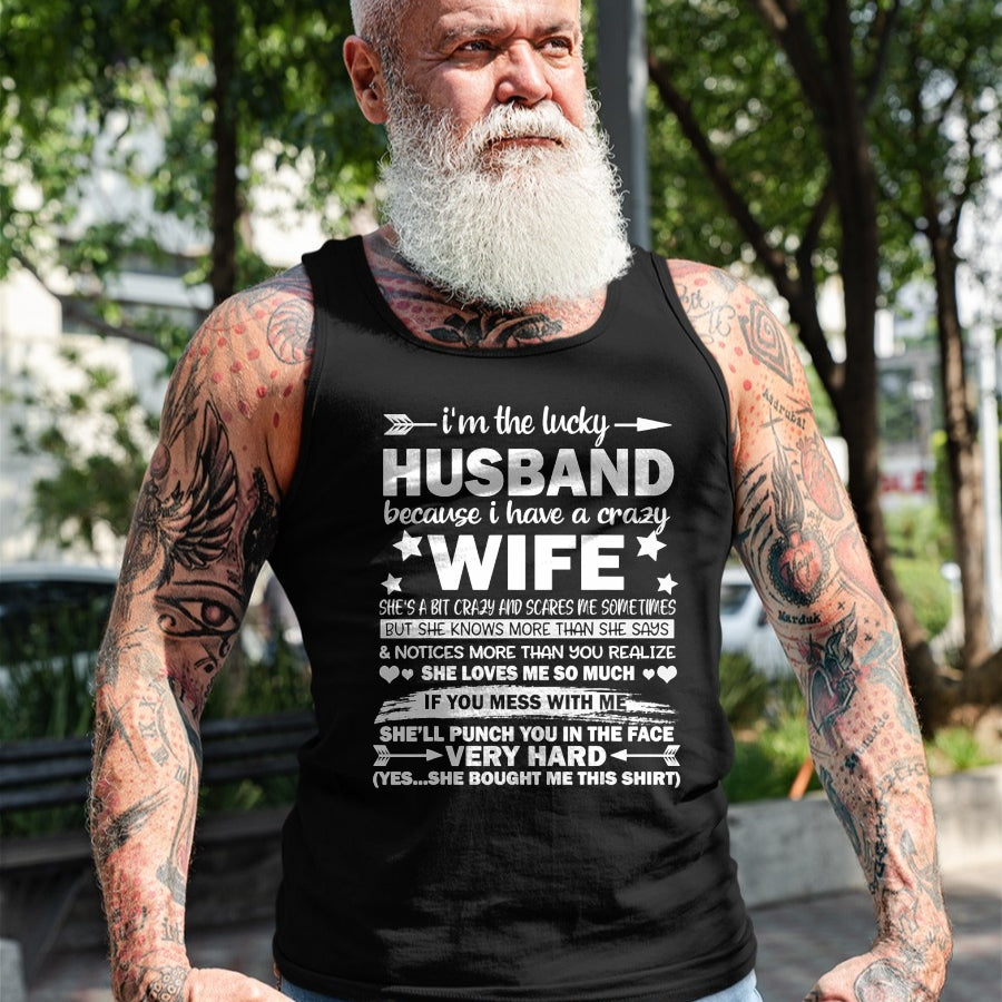 Best Wife Shirt, Wife and Husband Unisex T-Shirt/Hoodie/Sweatshirt HLT00 - Gift for wife T shirt, lucky wife   I Am A Lucky Husband I Have A Crazy Wife Christmas Bday Gift T-S (2)