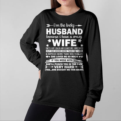 Best Wife Shirt, Wife and Husband Unisex T-Shirt/Hoodie/Sweatshirt HLT00 - Gift for wife T shirt, lucky wife   I Am A Lucky Husband I Have A Crazy Wife Christmas Bday Gift T-S