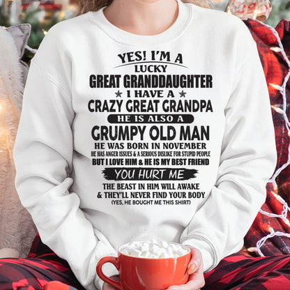 NOVEMBER - LUCKY GREAT GRANDDAUGHTER OF CRAZY GREAT GRANDPA - PERFECT GIFT FROM GREAT GRANDPA - KATE11 (SKU12-287-11)