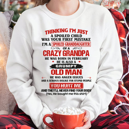 Spoiled Granddaughter of a Crazy Grandpa Shirt – Birthday Gift from February Grandpa / Man - KATE02 (SKU12-200-02)