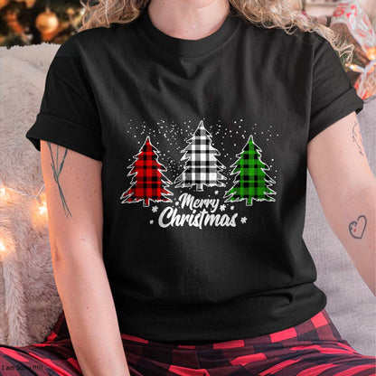 Merry Christmas Tree Xmas Buffalo Plaid Red White Green T-Shirt - Christmas Unisex T-Shirt/Hoodie/Sweatshirt - HNDS00