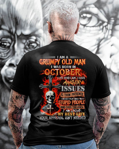 OCTOBER - GRUMPY OLD MAN T-SHIRT - FUNNY SKULL ANGER ISSUES TEE - PERFECT GIFT FOR MEN KATE10 (SKU12-319-10)