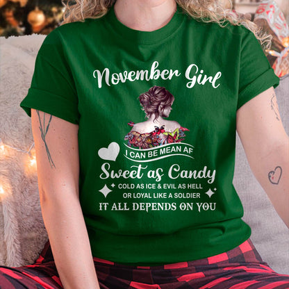 November Girl T-Shirt – Sweet As Candy, Cold As Ice - Birthday Gift for Women - KATE11 (SKU26T-01-38-11)