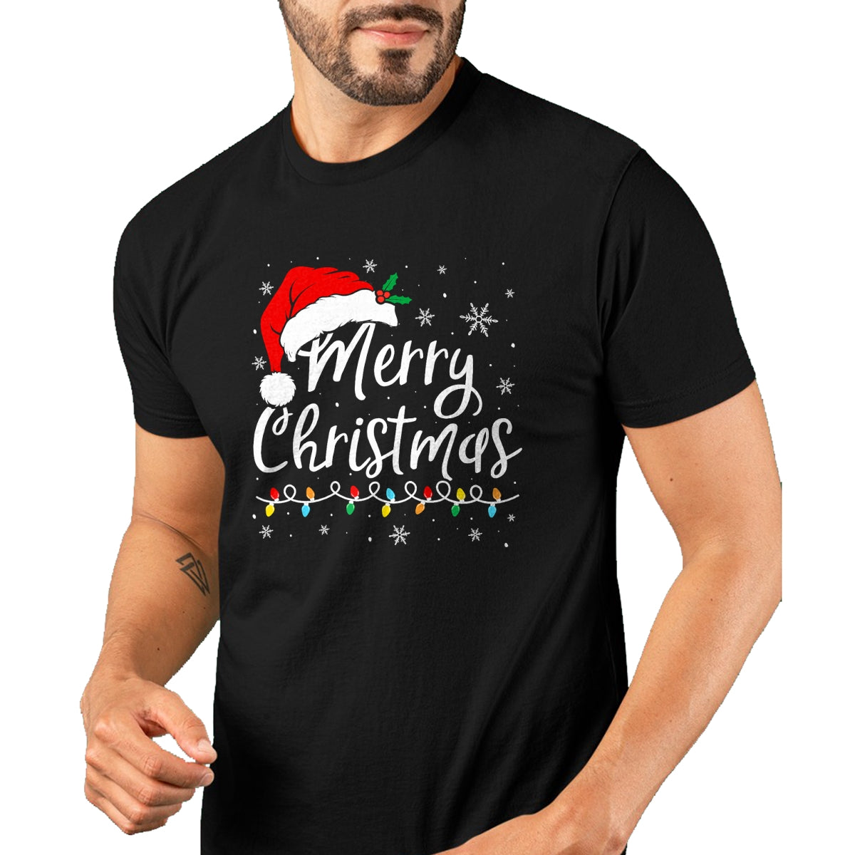 Merry Christmas Lights Santa Hat Xmas Family Matching Pajama T-Shirt - Christmas Unisex T-Shirt/Hoodie/Sweatshirt - HNDS00