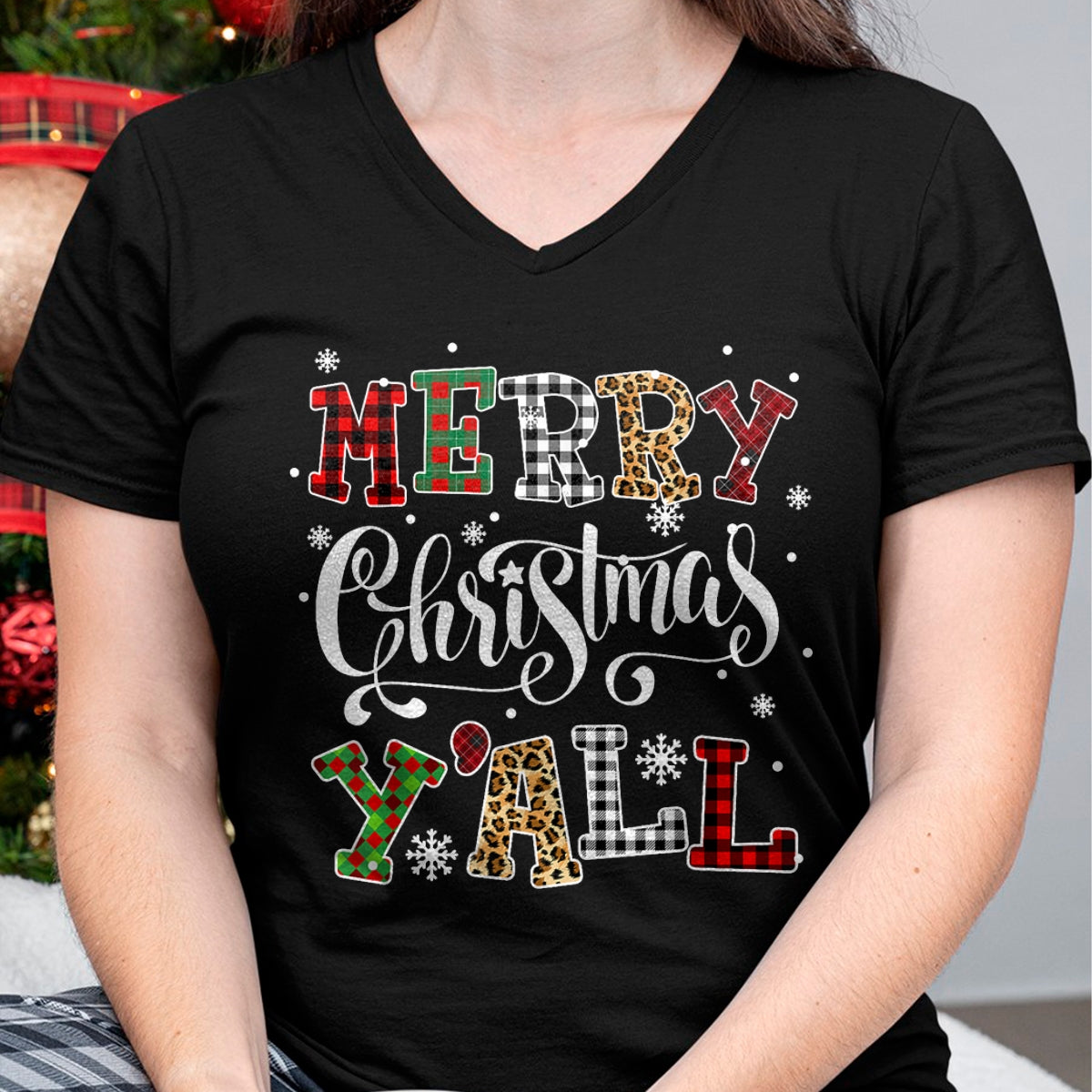 Merry Christmas Ya'll Leopard Buffalo Plaid Pajama Family T-Shirt - Christmas Unisex T-Shirt/Hoodie/Sweatshirt - HNDS00