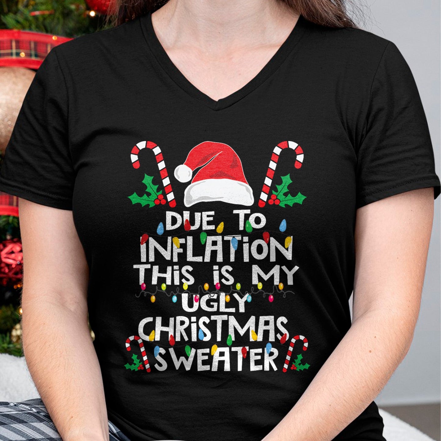 Funny Due to Inflation Ugly Christmas Sweaters For Men Women T-Shirt - Christmas Unisex T-Shirt/Hoodie/Sweatshirt - HNDS00