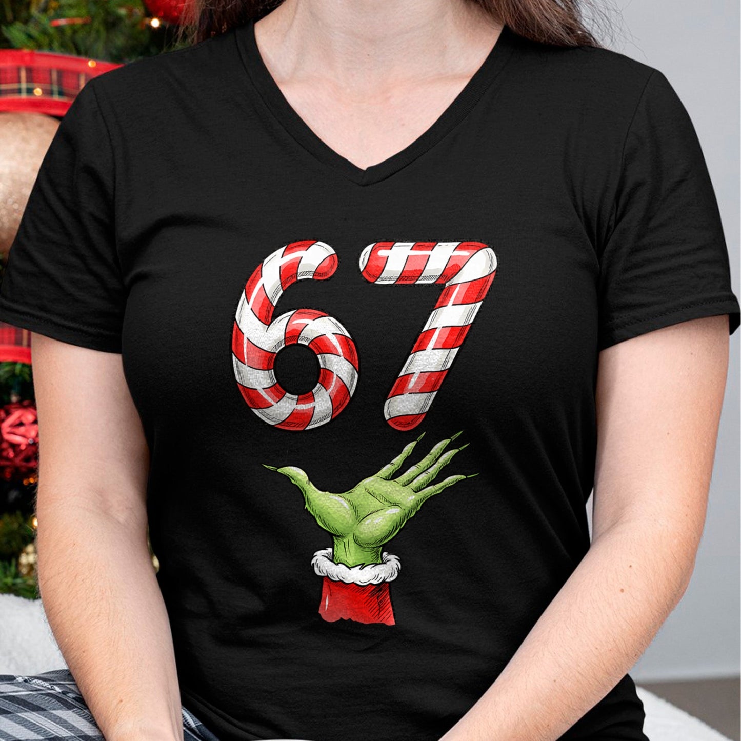 Santa Six Seven 67 Meme Christmas 67 Candy Cane Kids Boys T-Shirt - Christmas Unisex T-Shirt/Hoodie/Sweatshirt - HNDS00