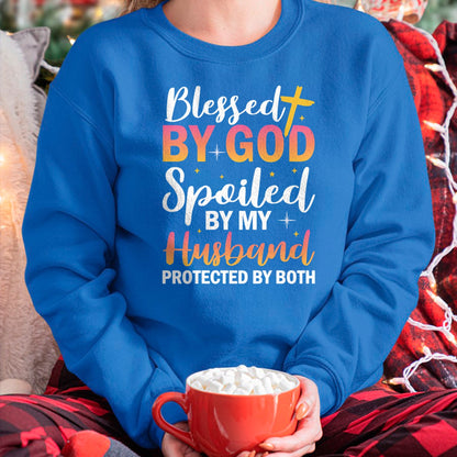 Best Wife Shirt, Wife and Husband Unisex T-Shirt/Hoodie/Sweatshirt HLT00 - Gift for wife T shirt, spoiled wife   Christian Wife Jesus Blessed By God Spoiled By My Husband Swea
