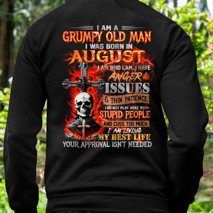 AUGUST - GRUMPY OLD MAN T-SHIRT - FUNNY SKULL ANGER ISSUES TEE - PERFECT GIFT FOR MEN KATE08 (SKU12-319-08)