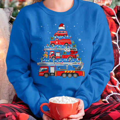 Firefighter Fire Truck Christmas Tree Lights Santa Fireman T-Shirt - Christmas Unisex T-Shirt/Hoodie/Sweatshirt - HNDS00