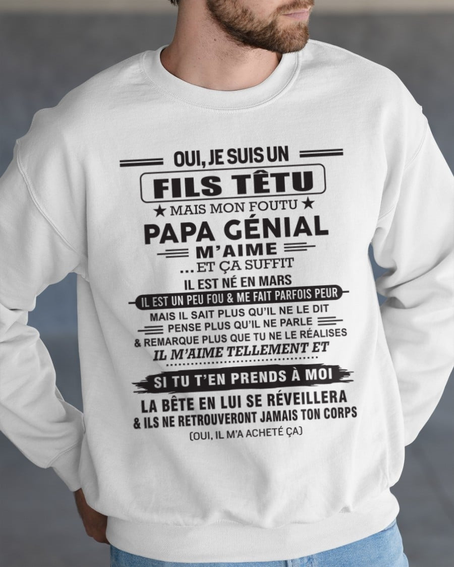 MARS - Oui, je suis un garçon têtu – T-shirt | Cadeau d’anniversaire de papa pour son fils - KATE03 / fr03 (SKU12-260-03)