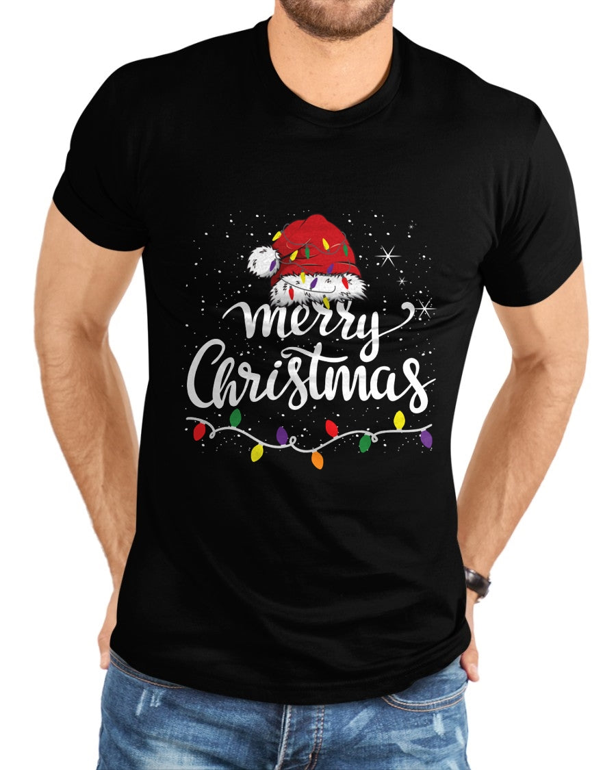 Merry Christmas Lights Red Santa Hat Xmas Family Men Women Pullover - Christmas Unisex T-Shirt/Hoodie/Sweatshirt - HNDS00