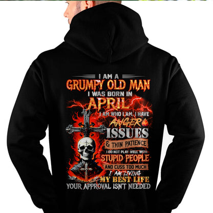 APRIL - GRUMPY OLD MAN T-SHIRT - FUNNY SKULL ANGER ISSUES TEE - PERFECT GIFT FOR MEN KATE04 (SKU12-319-04)