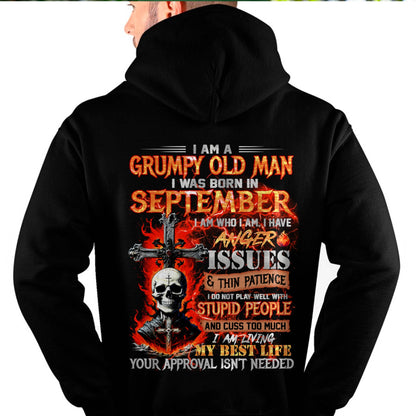 SEPTEMBER - GRUMPY OLD MAN T-SHIRT - FUNNY SKULL ANGER ISSUES TEE - PERFECT GIFT FOR MEN KATE09 (SKU12-319-09)