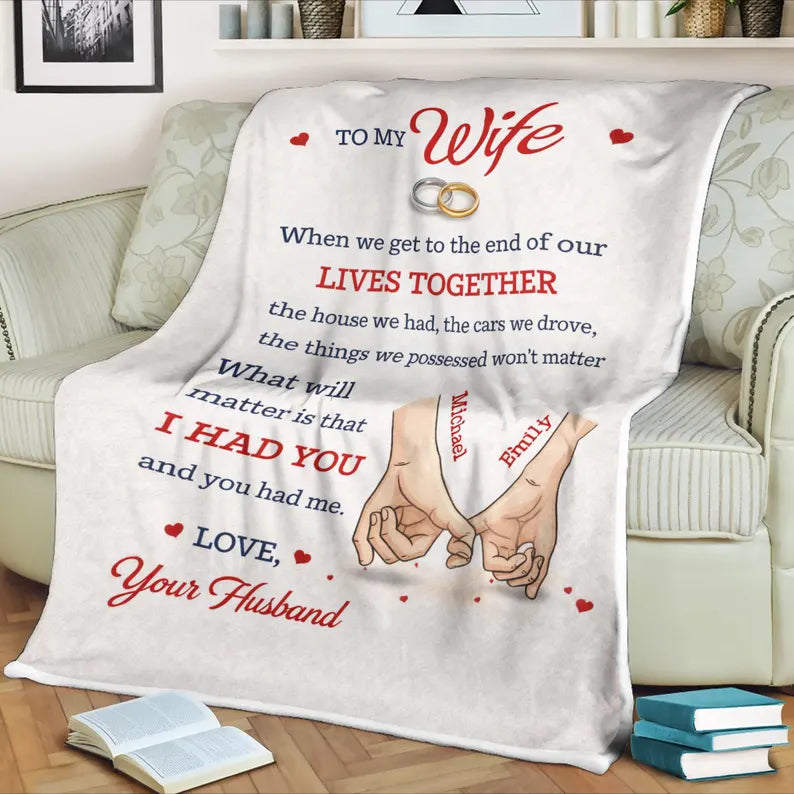 TO MY WIFE - GIFT FOR WIFE - Blanket From Husband - Romantic Soulmate Gift- A pair of rings To My Wife Fleece Blanket