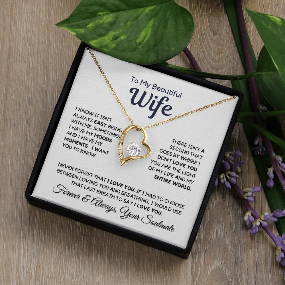 TO MY SOULMATE - GIFT FROM HUSBAND "I Know It Isn't Always Easy Being With Me" - Forever Love Necklace