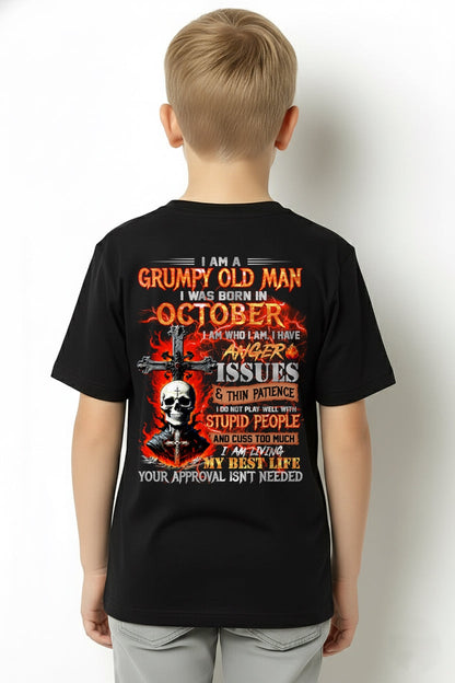 OCTOBER - GRUMPY OLD MAN T-SHIRT - FUNNY SKULL ANGER ISSUES TEE - PERFECT GIFT FOR MEN KATE10 / male (SKU12-319-10)