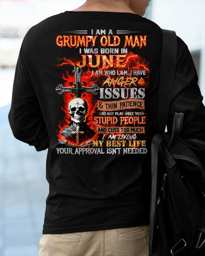JUNE - GRUMPY OLD MAN T-SHIRT - FUNNY SKULL ANGER ISSUES TEE - PERFECT GIFT FOR MEN KATE06 (SKU12-319-06)