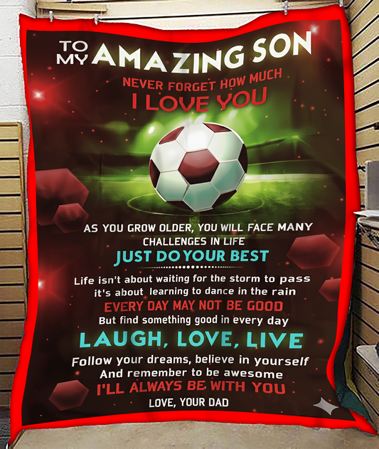 BLANKET FOR SON – COMFORT & WARMTH GIFT FROM DAD Sherpa Fleece Quilt Blanket NTTD00 (SKUB-BLK-DADRED)