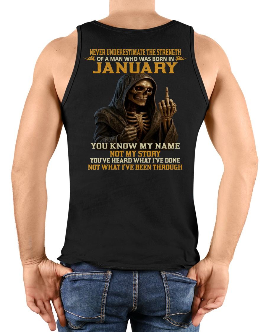 JANUARY - NEVER UNDERESTIMATE - BIRTHDAY T-SHIRT FOR MEN - NIKI01 (SKU26T-01-06-01)