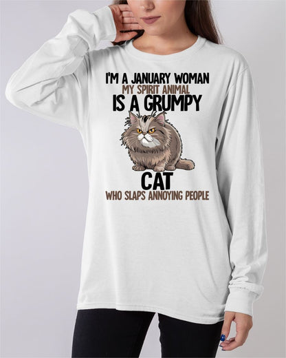 JANUARY - MY SPIRIT ANIMAL IS A GRUMPY CAT - BIRTHDAY SHIRT FOR WOMEN - KATE01 (SKU12-278-01)