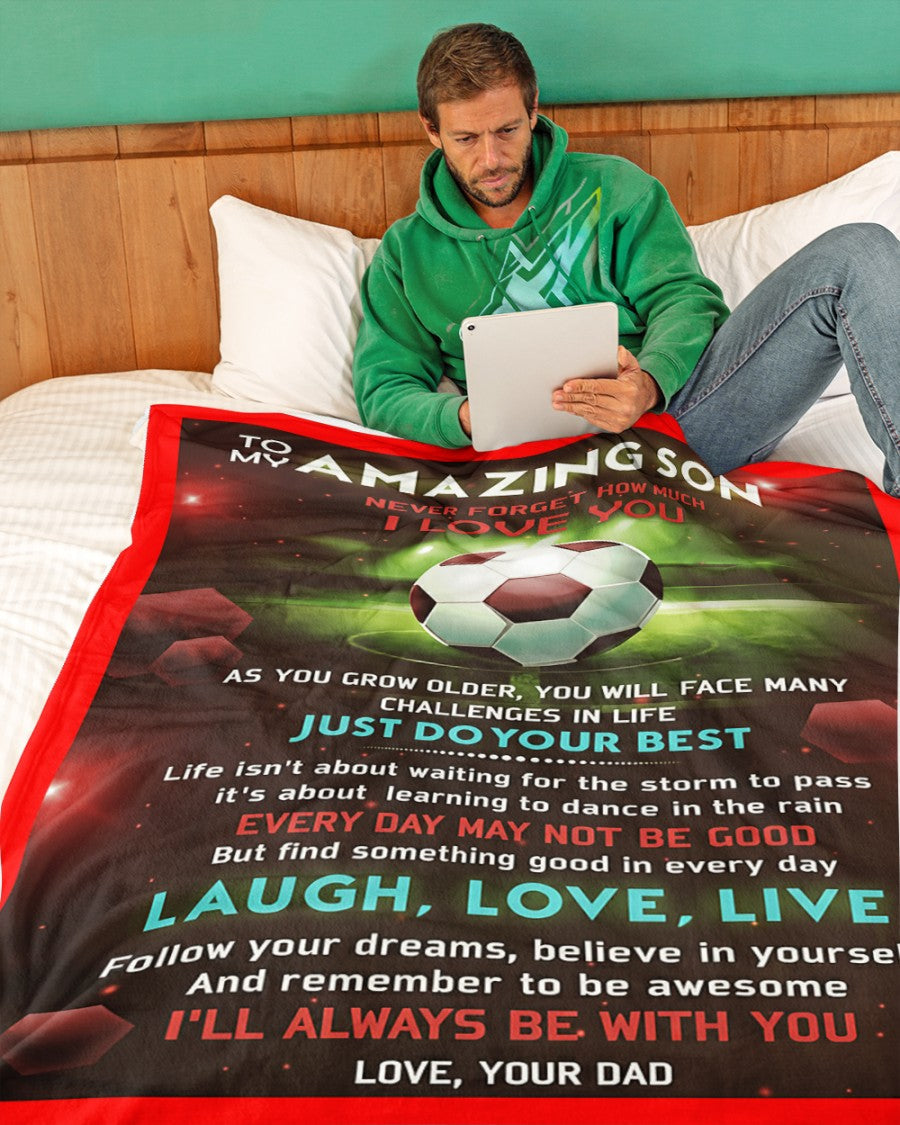 BLANKET FOR SON – COMFORT & WARMTH GIFT FROM DAD Sherpa Fleece Quilt Blanket NTTD00 (SKUB-BLK-DADRED)