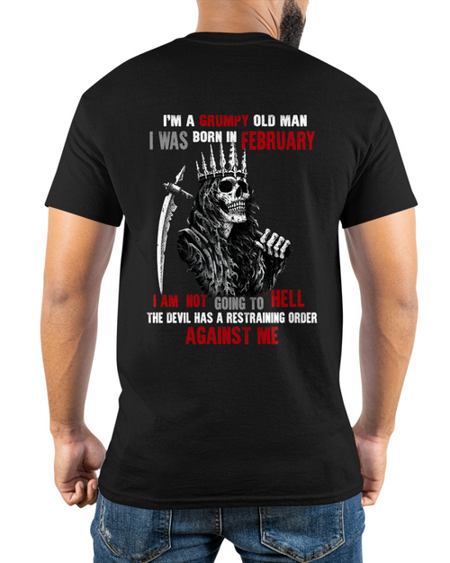 "FEBRUARY GRUMPY OLD MAN" - Funny Skull Birthday T-Shirt For Men (SKU26T-01139-02)