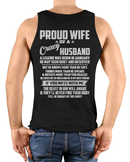 JANUARY - PROUD WIFE OF A CRAZY HUSBAND- T SHIRT- GIFT FROM HUSBAND -NIKI01 (SKU2606-132-01)