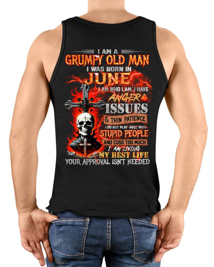 JUNE - GRUMPY OLD MAN T-SHIRT - FUNNY SKULL ANGER ISSUES TEE - PERFECT GIFT FOR MEN KATE06 / male (SKU12-319-06)
