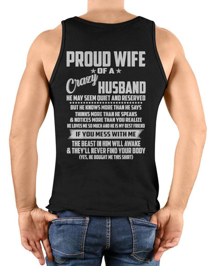 PROUD WIFE OF A CRAZY HUSBAND- T SHIRT- GIFT FROM HUSBAND -NIKI00 (SKU2606-132-00)