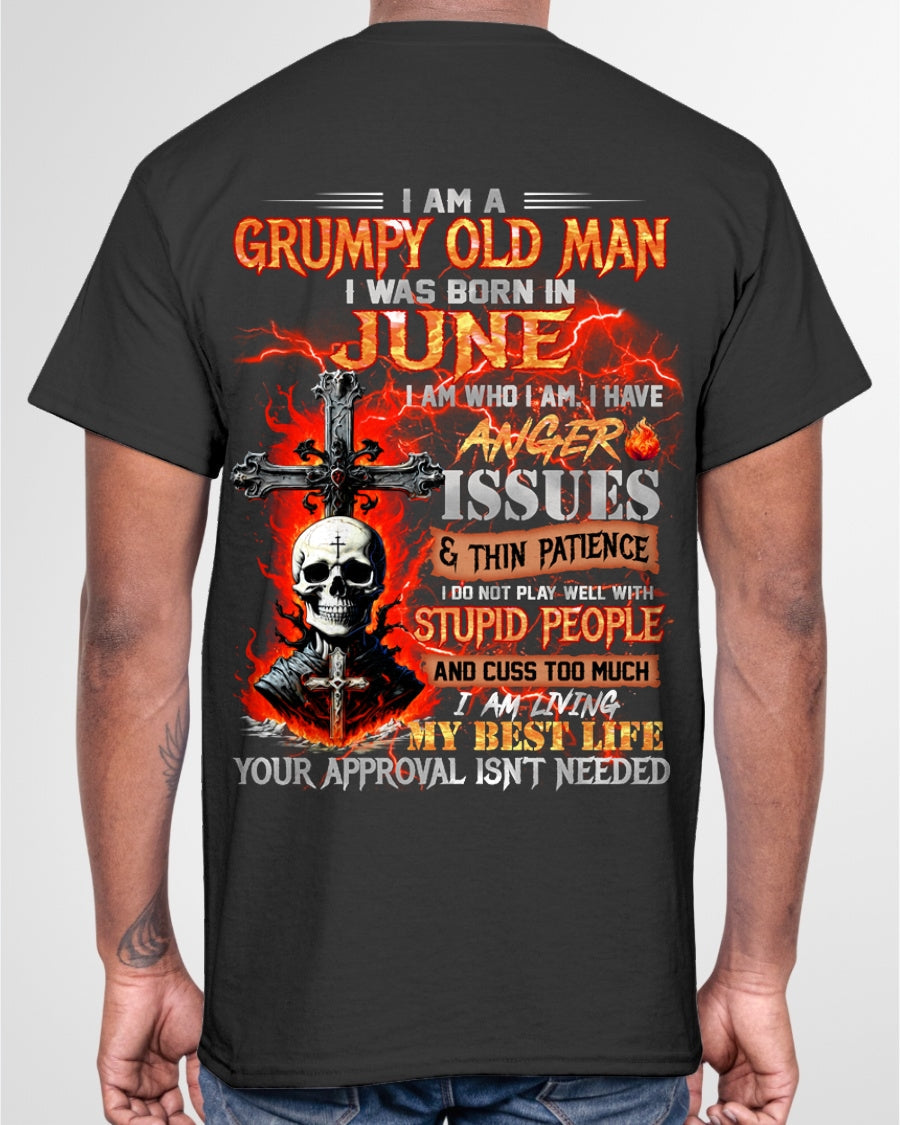 JUNE - GRUMPY OLD MAN T-SHIRT - FUNNY SKULL ANGER ISSUES TEE - PERFECT GIFT FOR MEN KATE06 / male (SKU12-319-06)